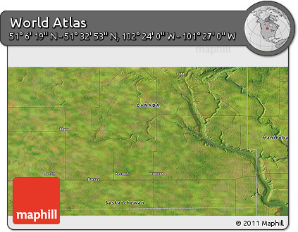 Satellite 3D Map of the Area around 51° 19' 36" N, 101° 55' 30" W