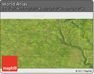 Satellite 3D Map of the Area around 51° 19' 36" N, 101° 55' 30" W