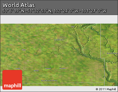 Satellite 3D Map of the Area around 51° 19' 36" N, 101° 55' 30" W