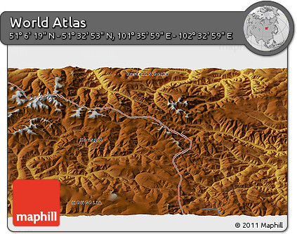 Physical 3D Map of the Area around 51° 19' 36" N, 102° 4' 29" E