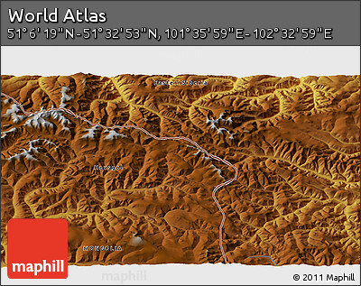 Physical 3D Map of the Area around 51° 19' 36" N, 102° 4' 29" E