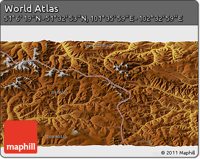 Physical 3D Map of the Area around 51° 19' 36" N, 102° 4' 29" E