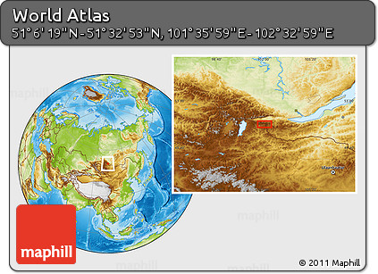 Physical Location Map of the Area around 51° 19' 36" N, 102° 4' 29" E