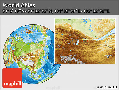 Physical Location Map of the Area around 51° 19' 36" N, 102° 4' 29" E