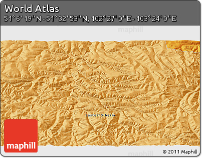 Political 3D Map of the Area around 51° 19' 36" N, 102° 55' 30" E