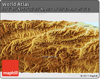 Physical 3D Map of the Area around 51° 19' 36" N, 103° 46' 30" E