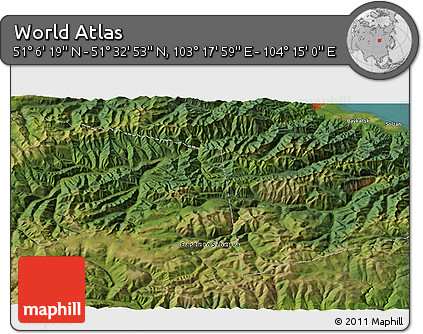 Satellite 3D Map of the Area around 51° 19' 36" N, 103° 46' 30" E