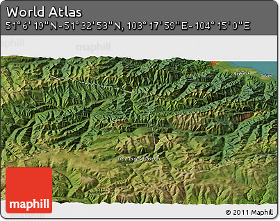 Satellite 3D Map of the Area around 51° 19' 36" N, 103° 46' 30" E