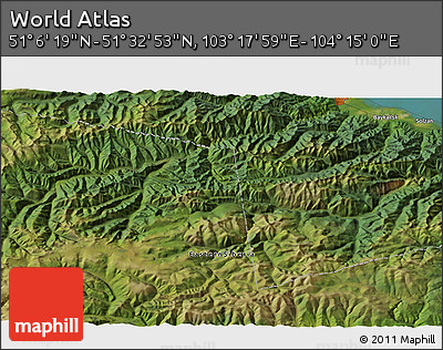 Satellite 3D Map of the Area around 51° 19' 36" N, 103° 46' 30" E