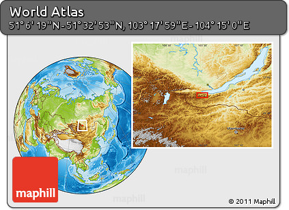 Physical Location Map of the Area around 51° 19' 36" N, 103° 46' 30" E