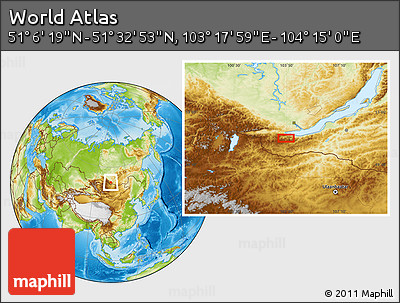 Physical Location Map of the Area around 51° 19' 36" N, 103° 46' 30" E