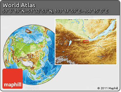 Physical Location Map of the Area around 51° 19' 36" N, 103° 46' 30" E