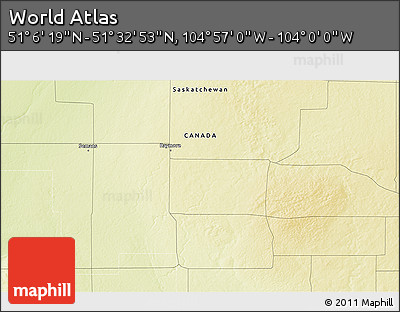 Physical 3D Map of the Area around 51° 19' 36" N, 104° 28' 29" W