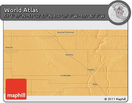 Political 3D Map of the Area around 51° 19' 36" N, 106° 10' 30" W