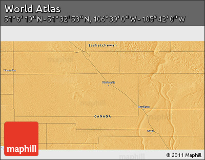 Political 3D Map of the Area around 51° 19' 36" N, 106° 10' 30" W