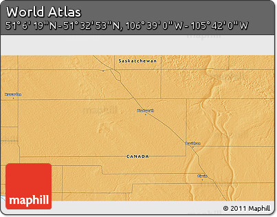 Political 3D Map of the Area around 51° 19' 36" N, 106° 10' 30" W