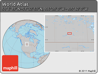Gray Location Map of the Area around 51° 19' 36" N, 106° 10' 30" W