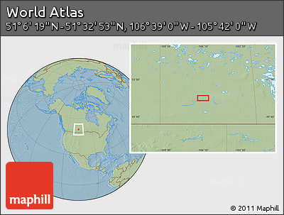 Savanna Style Location Map of the Area around 51° 19' 36" N, 106° 10' 30" W, hill shading