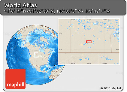 Shaded Relief Location Map of the Area around 51° 19' 36" N, 106° 10' 30" W
