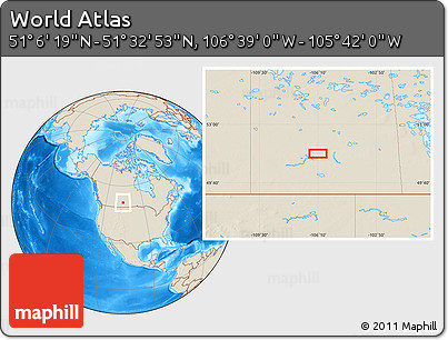 Shaded Relief Location Map of the Area around 51° 19' 36" N, 106° 10' 30" W