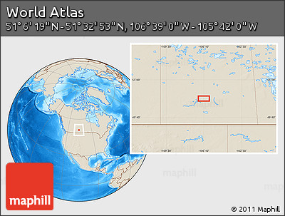 Shaded Relief Location Map of the Area around 51° 19' 36" N, 106° 10' 30" W