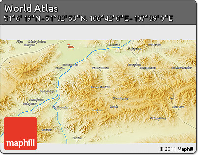 Physical 3D Map of the Area around 51° 19' 36" N, 107° 10' 30" E