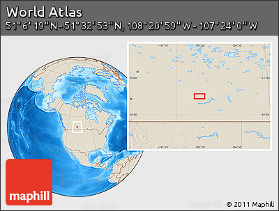 Shaded Relief Location Map of the Area around 51° 19' 36" N, 107° 52' 30" W
