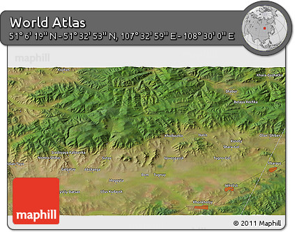 Satellite 3D Map of the Area around 51° 19' 36" N, 108° 1' 30" E