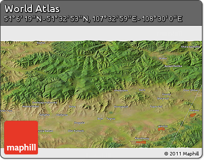 Satellite 3D Map of the Area around 51° 19' 36" N, 108° 1' 30" E