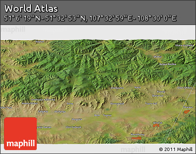 Satellite 3D Map of the Area around 51° 19' 36" N, 108° 1' 30" E