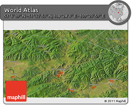 Satellite 3D Map of the Area around 51° 19' 36" N, 108° 52' 30" E
