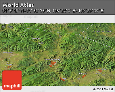 Satellite 3D Map of the Area around 51° 19' 36" N, 108° 52' 30" E