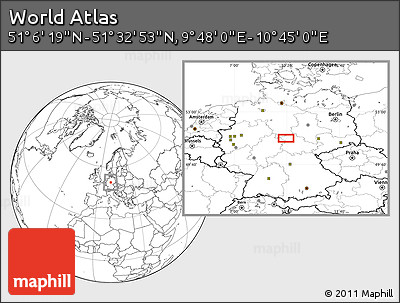 Blank Location Map of the Area around 51° 19' 36" N, 10° 16' 30" E