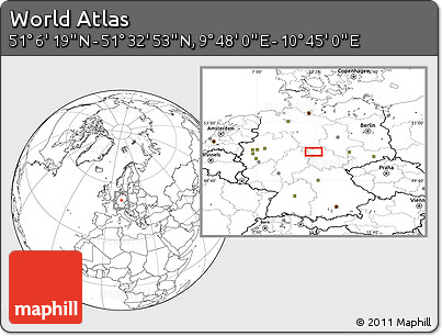 Blank Location Map of the Area around 51° 19' 36" N, 10° 16' 30" E