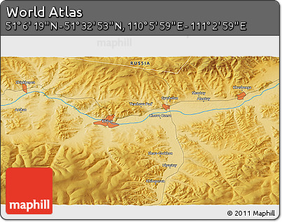 Physical 3D Map of the Area around 51° 19' 36" N, 110° 34' 29" E
