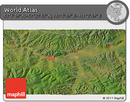 Satellite 3D Map of the Area around 51° 19' 36" N, 110° 34' 29" E