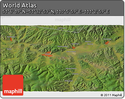 Satellite 3D Map of the Area around 51° 19' 36" N, 110° 34' 29" E