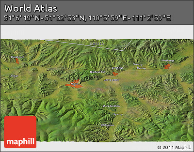 Satellite 3D Map of the Area around 51° 19' 36" N, 110° 34' 29" E