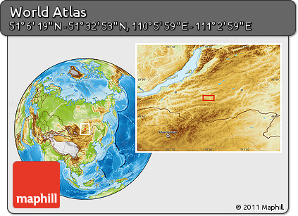 Physical Location Map of the Area around 51° 19' 36" N, 110° 34' 29" E