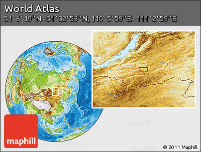 Physical Location Map of the Area around 51° 19' 36" N, 110° 34' 29" E