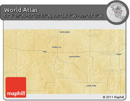 Physical 3D Map of the Area around 51° 19' 36" N, 110° 25' 30" W