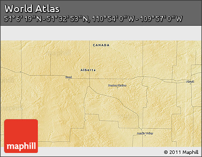 Physical 3D Map of the Area around 51° 19' 36" N, 110° 25' 30" W
