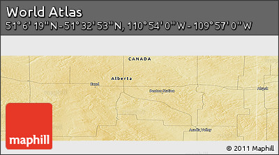 Physical Panoramic Map of the Area around 51° 19' 36" N, 110° 25' 30" W