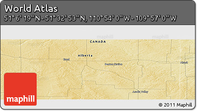 Physical Panoramic Map of the Area around 51° 19' 36" N, 110° 25' 30" W
