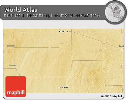 Physical 3D Map of the Area around 51° 19' 36" N, 111° 16' 30" W