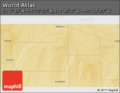 Physical 3D Map of the Area around 51° 19' 36" N, 111° 16' 30" W