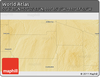 Physical 3D Map of the Area around 51° 19' 36" N, 111° 16' 30" W