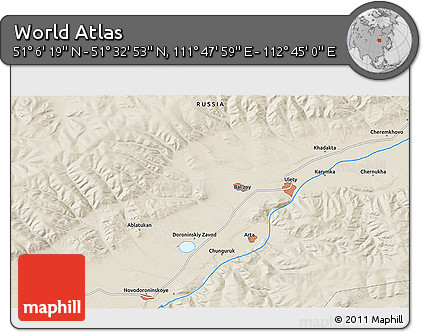 Shaded Relief 3D Map of the Area around 51° 19' 36" N, 112° 16' 30" E