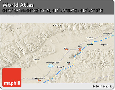 Shaded Relief 3D Map of the Area around 51° 19' 36" N, 112° 16' 30" E