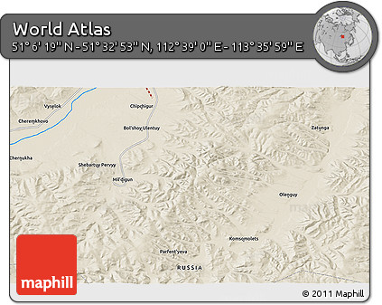 Shaded Relief 3D Map of the Area around 51° 19' 36" N, 113° 7' 30" E